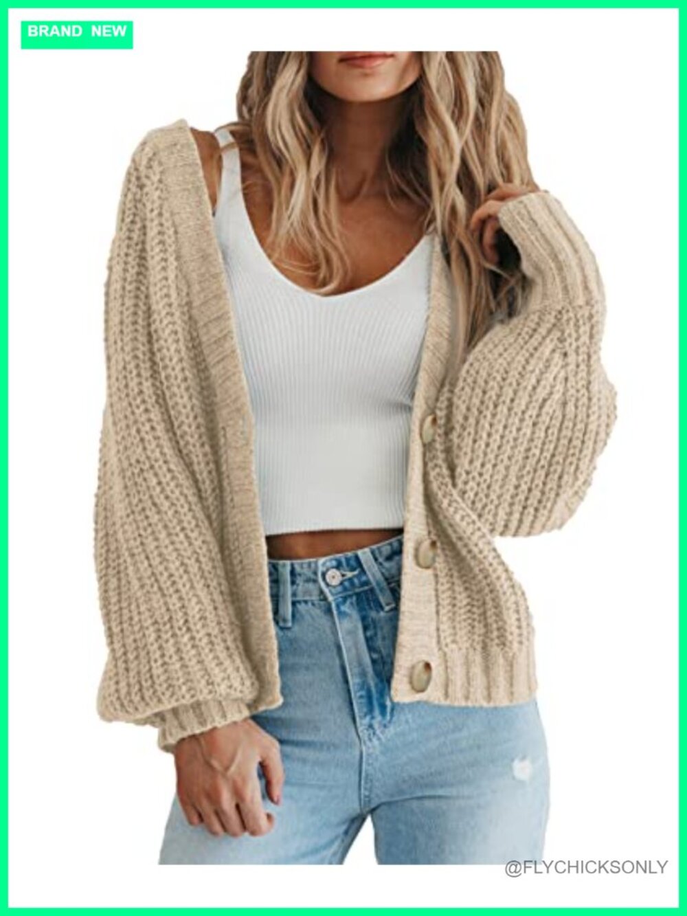 PRETTYGARDEN Chunky Knit Open Front Cardigan Sweater with Buttons